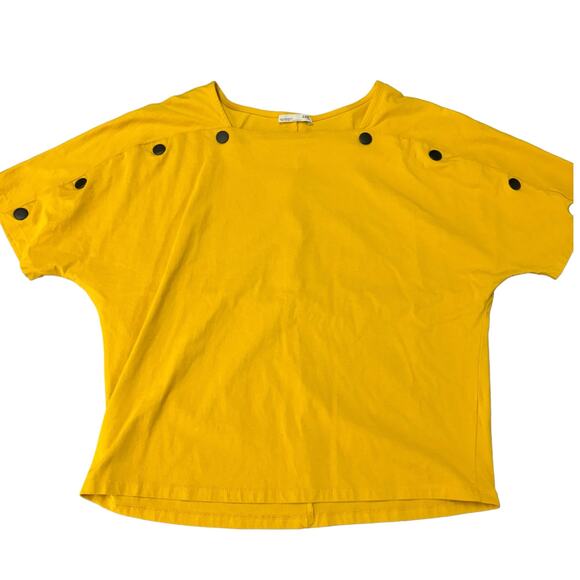 Zara Button Detail Tee Golden Yellow Womens 8 Lagenlook Mod - Picture 4 of 7